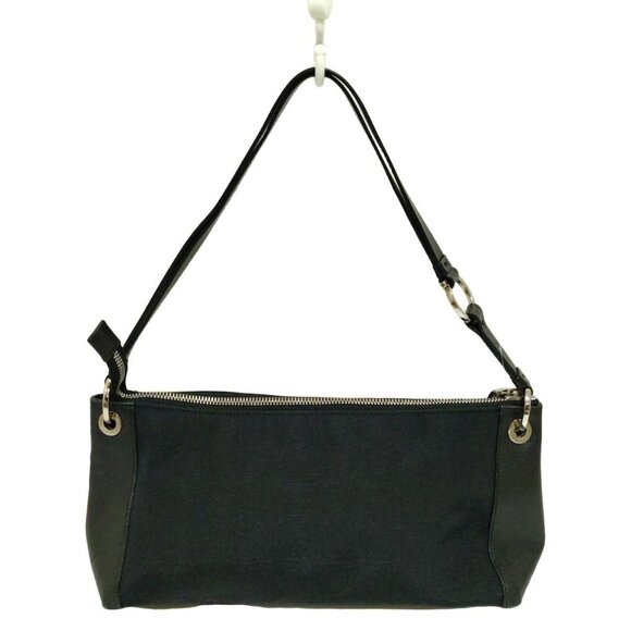 Auth Salvatore Ferragamo Gancini - Black Nylon Leather Handbag - Picture 1 of 9